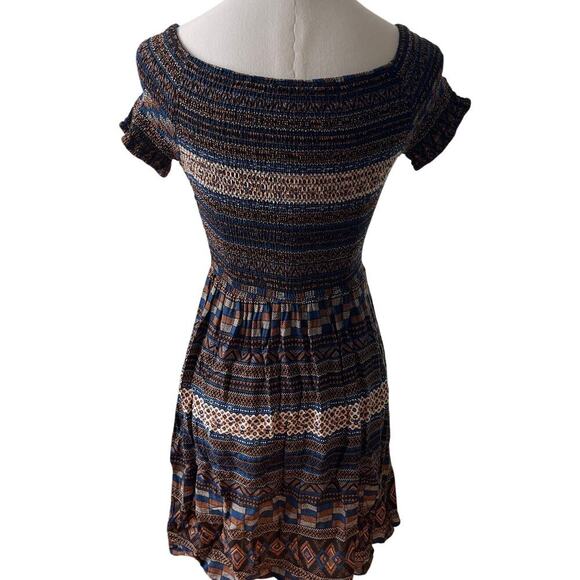 Boho Off Shoulder Mini Dress Size Small BLUEH CIEL - Picture 3 of 9